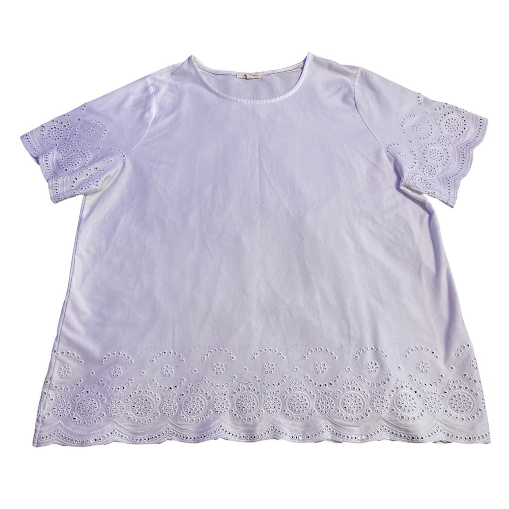 Peyton Primrose Plus Size White Eyelet Embroidered Scallop Hem Blouse 2X